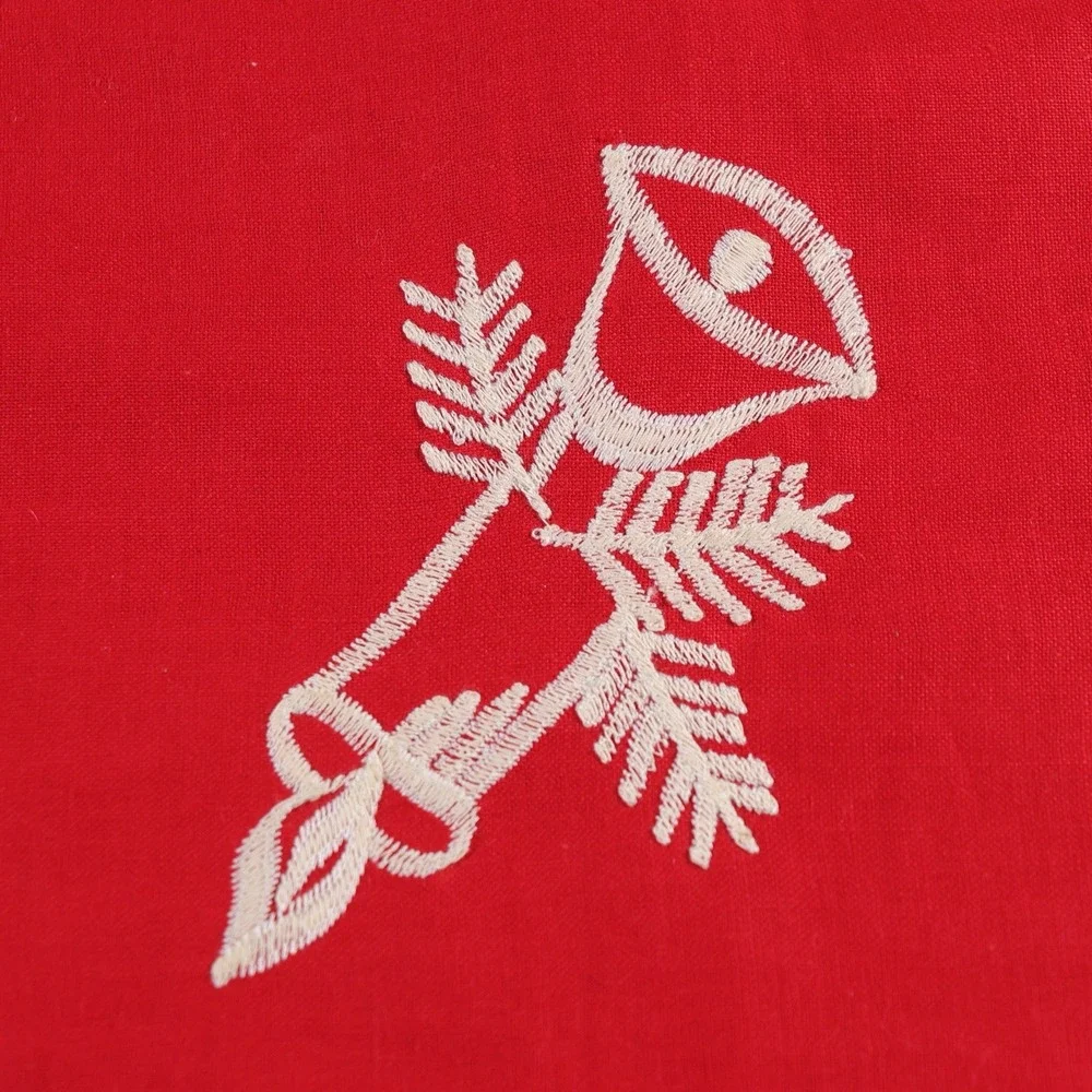 Vintage Lace Christmas Embroidered Square Tablecloth Topper Bells Grandma 19x19